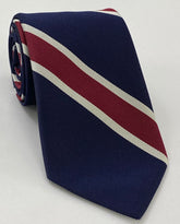 Navy Blue, Burgundy & White Reppe Stripe Silk Tie RST-3